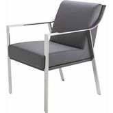 Valentine Dining Chair w/ Polished Metal Frame & Grey Naugahyde Seat & Back